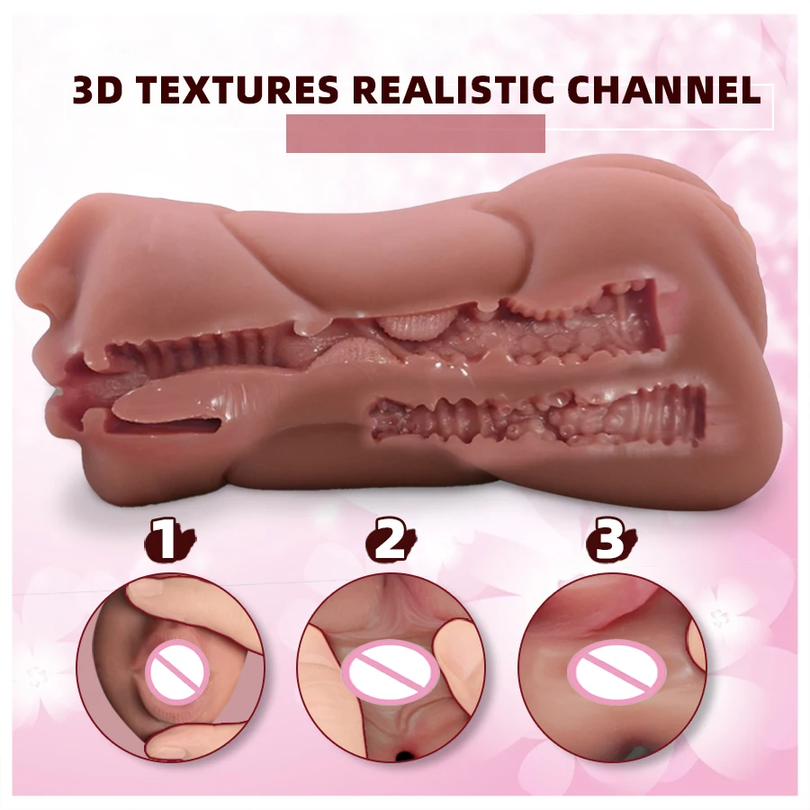 1-piece Male Masturbator with 3 Channels, Mouth, Nose and Pubic Area, Soft Rubbermasturbator with Eco-friendly Materials