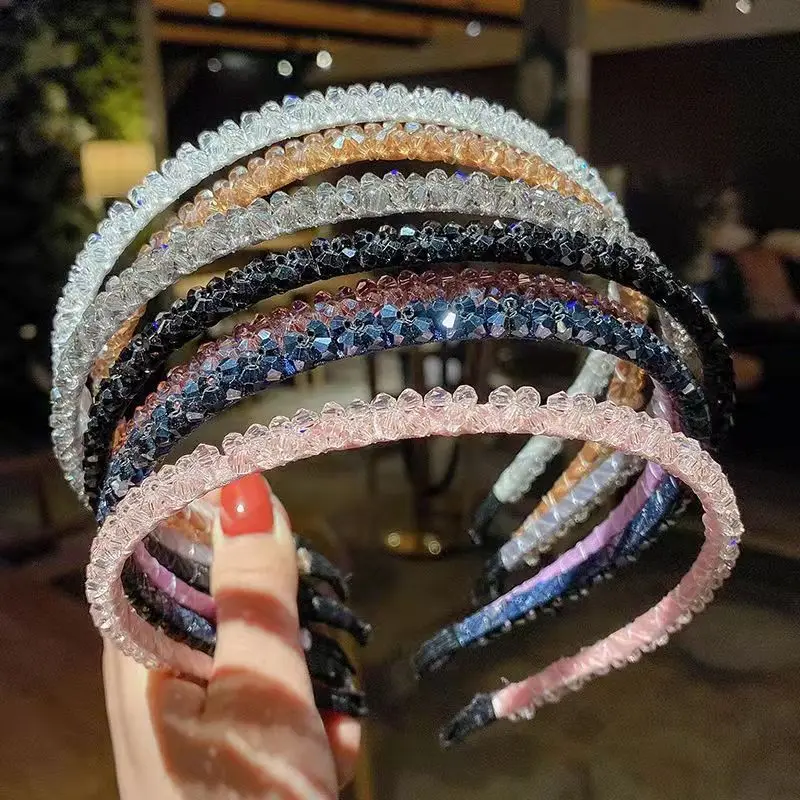 Fashion Girls Hair Accessories Crystal Hair Band Hair Hoop for Women Rhinestone Bezel Headwear Thin Headband Chic Hairbands