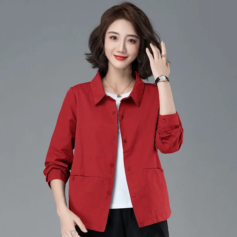 Women\'s Jacket 2024 New Spring Autumn Fashion Long Sleeve Middle-Mother\'s Casual Thin Short Coat Women Shirt Windbreaker Female