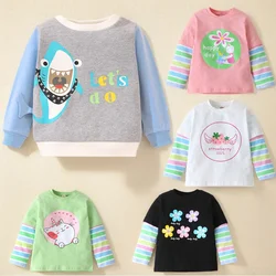 Kids Girls Clothes Autumn Long Sleeve Fake Two Pieces Fashion Casual Cute Children Tops Beautiful Youth Colorful Girls T-shirt