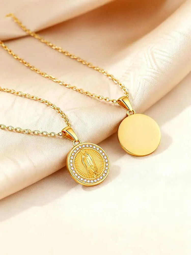 Luxury Cubic Zirconia Virgin Mary Pendant Necklace Gold Plated Bling Religious Medallion Christian Jewelry Gift for Women - Detail 1