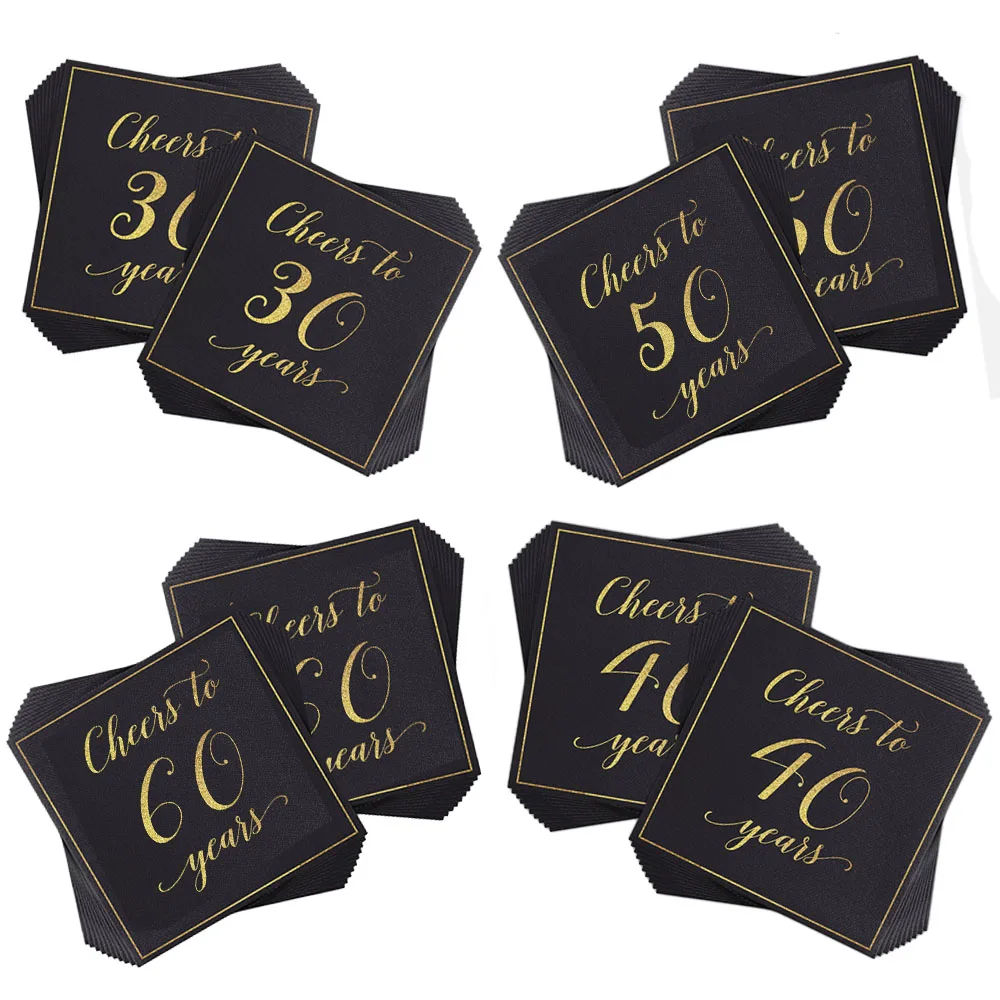 Black Gold Napkins Disposable Party Paper Napkins 30 40 50 60th Birthday Party Supplies Black and Gold Party Dinner Decorations