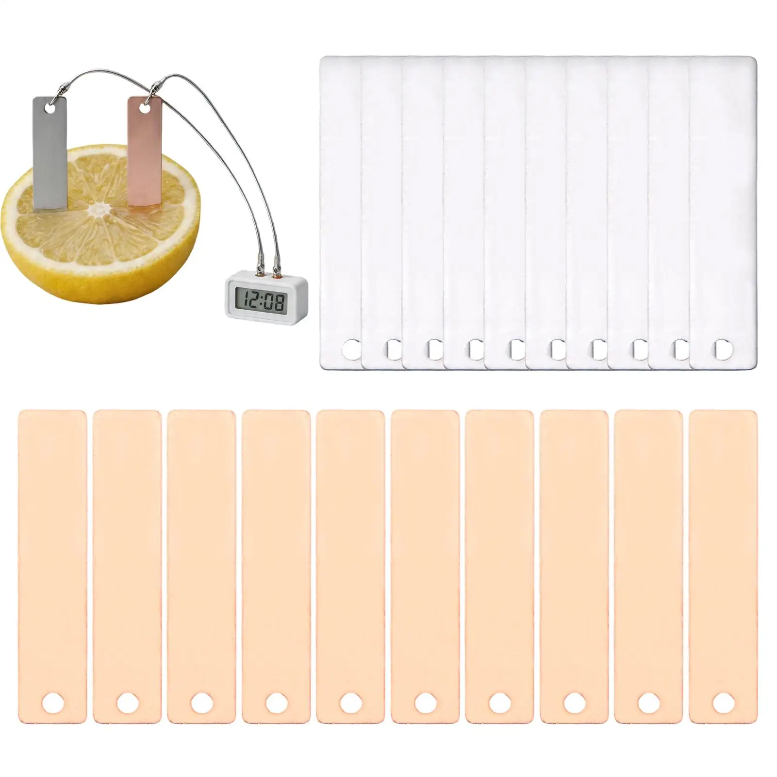 Pure Copper Zinc Sheet 20 Pieces Pure Metal Educational Electrode Sheets Anode Plates for Physics Chemistry Experiments Learning