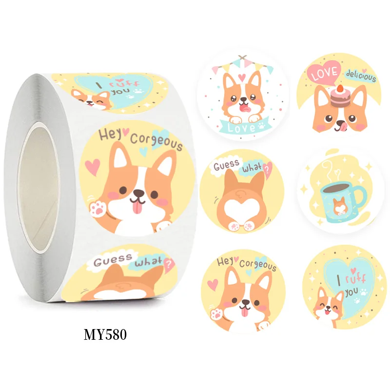 

500pcs Cute Corgi Animals Stickers for Kids Children Kindergarten School Encouragement Students Games Toy Reward Labels Stickers