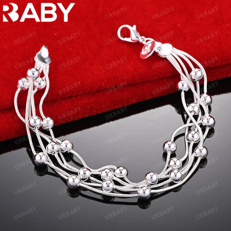 

URBABY 925 Sterling Silver Multiple Ball Chain Bracelet For Women Men Fashion Jewelry Charm Grace Noble Wedding Accessories