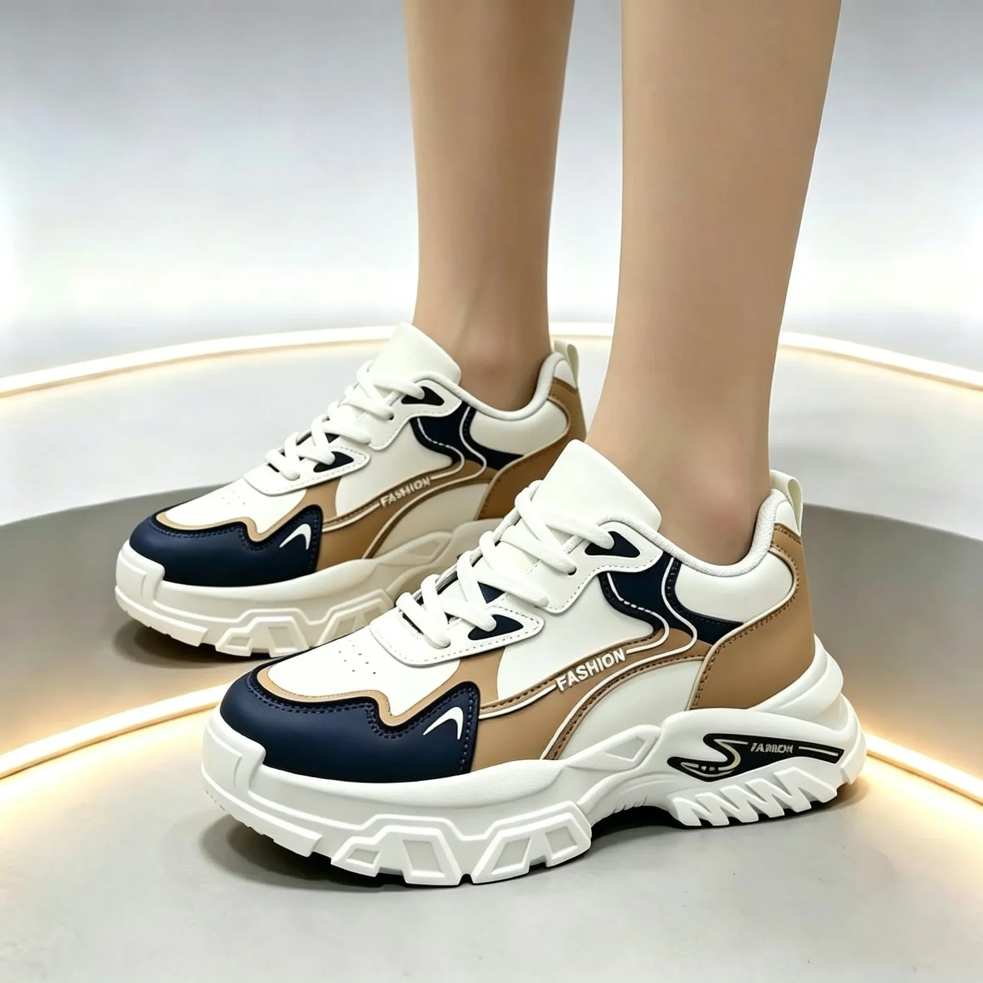 Men's Youth Trendy Chunky Sneakers, Thick Sole Height Increasing Lace-up Shoes, Casual Walking Sneakers for Spring Autumn