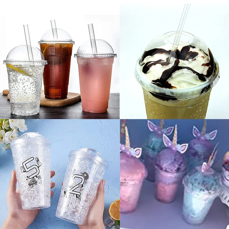 20oz Milk Tumbler with Dome Lids Double Wall Plastic Drink Cups With Straw Reusable Clear Water Bottle Transparent Fruit Cup