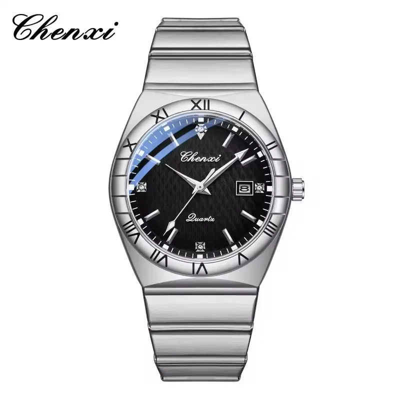 Chenxi 6402 relógio de quartzo masculino elegante lazer calendário diário luz noturna relógio de negócios masculino de aço inoxidável à prova dwaterproof água