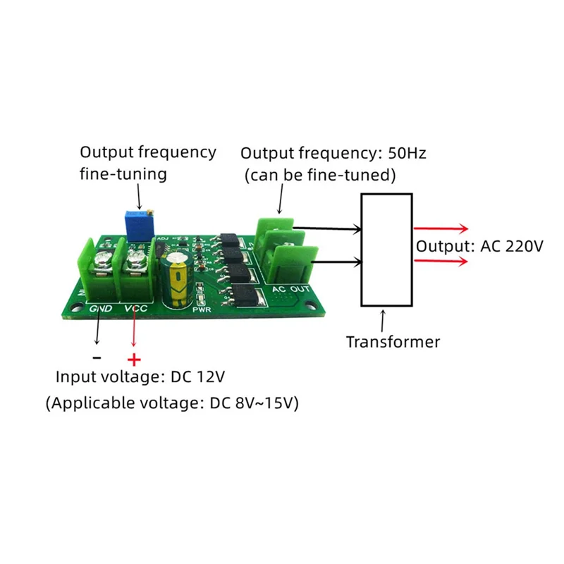 ABGR-200W DC 12V To AC 12V Inverter 50Hz Square Wave Signal Generator Module Parts Kit 12W AC 12V To 220V Power Transformer Boar