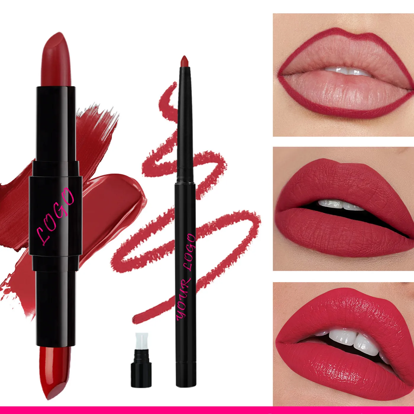 Private Label Lipstick with Lip Liner 2-1 Vegan Dual End Two Sides Matte Lipsticks Moist Combined Cosmetic Set Wholesale
