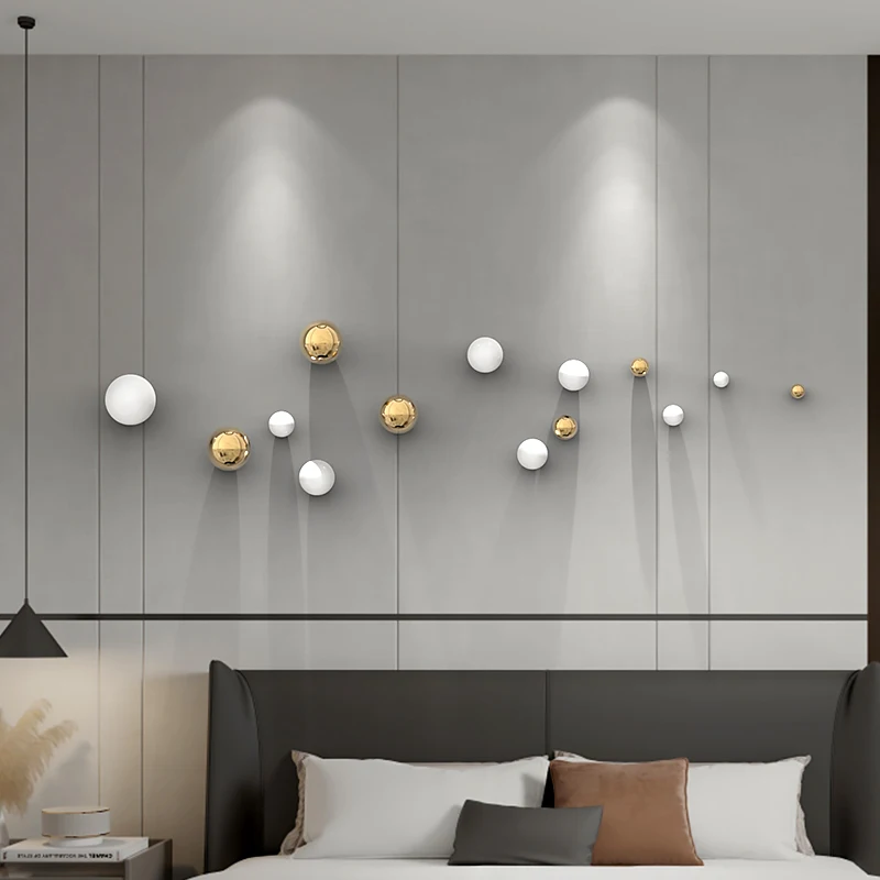 Creative Metal Ball Stainless Steel Golden Ball Geometric Background Wall Decoration Living Room Decoration Wall Hanging