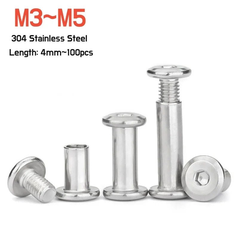 Binding Screws Nail Rivets Hex Head Socket Cap Bolt and Hex Head Barrel Nut M3 M4 M5 304 A2 Stainless Steel Length 4~100mm