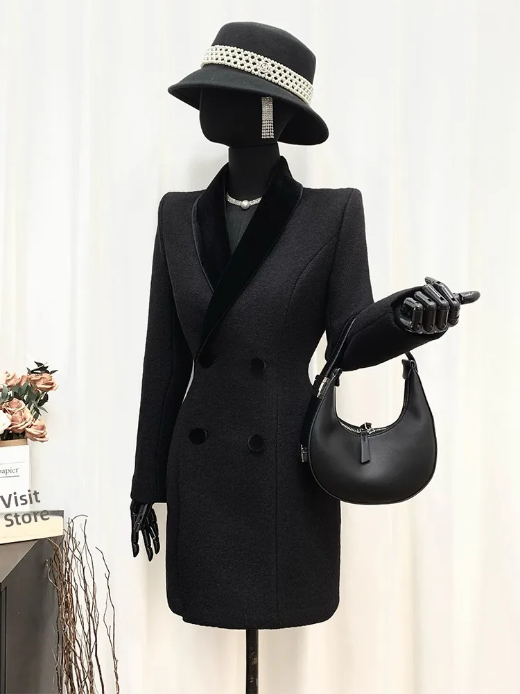 

Pigno Women's Woolen Suit Winter Thiened Cotton Windproof Warm Slimming Medium-Length Coat High Waist Regular Sve