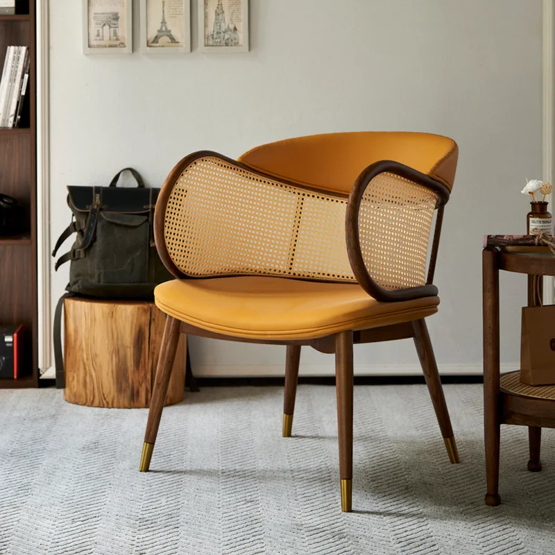 

Natural Rattan Woven Chair Living Room Solid Wood Sofa Chair