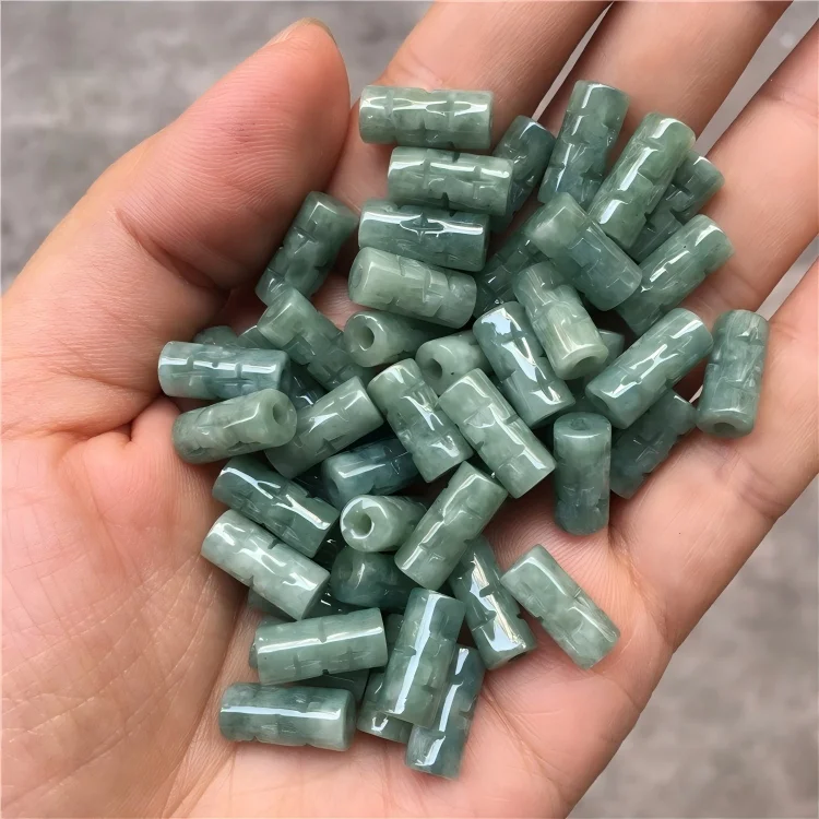 A Goods Jadeite Passepartout Pipe Beads Loose Beads Bean Green Cross Flower Long Beads Jewelry Accessories Craft DIY Material