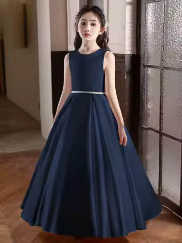 Girl Teenage Royal Blue Long Dress Birthday Party Wedding Evening Gown Big Bow Bridesmaid Dress