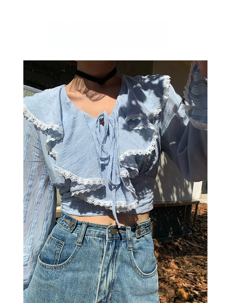 

Liparpa Women's Long Sve V-ne irt Ruffle Hem Ele Sweet Sle Cotton Polyester Blend Comfortable Breathable