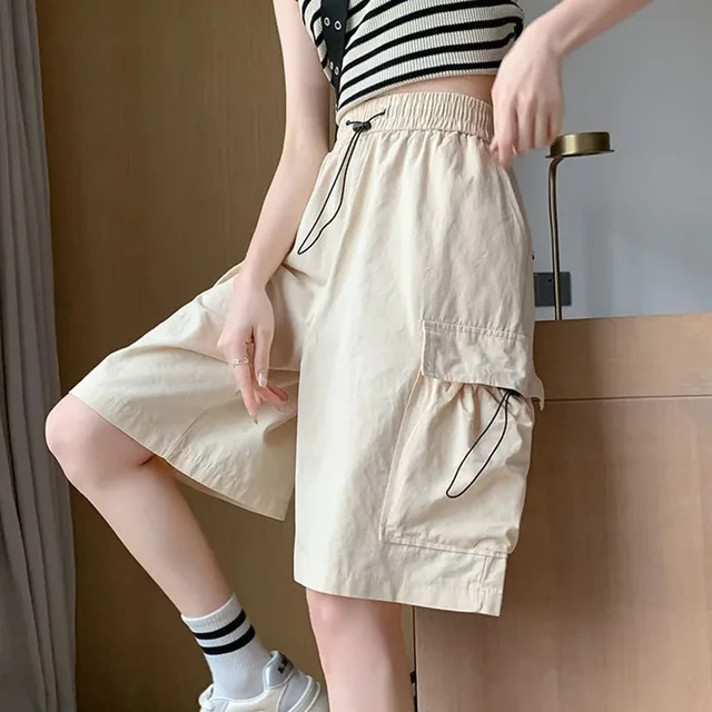 Xpqbb Szorty Cargo dla kobiet Harajuku High Waist Baggy Y2K Hip Hop Shorts Woman Streetwear Trendy Big Pocket Bf Short Pants