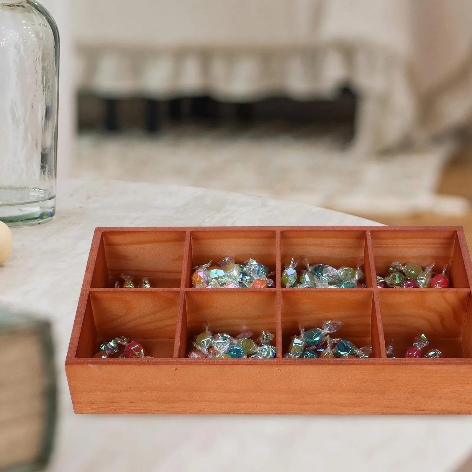 Wooden Grid Organizer Box Multi Compartment Snack Storage Tray Tea Bags Dry Fruits Nuts Desktop Living Room Countertop Serving