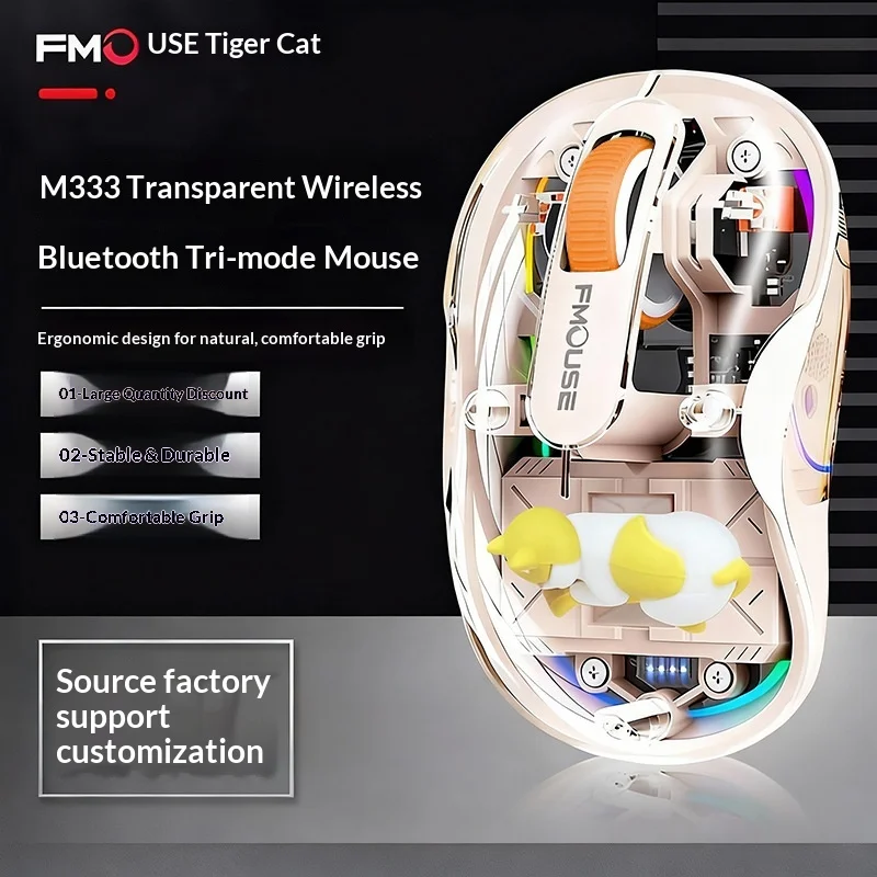 Model M333 Tri Mode Wireless Bluetooth Mouse Transparent Glowing Cartoon Doll Ergonomic Silent Magnetic Charging For Laptop Pc