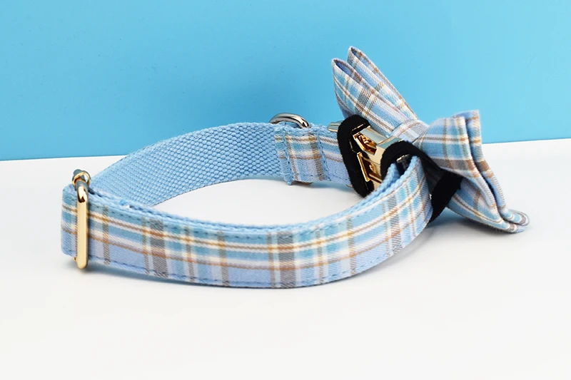 Kariertes Hundehalsband und Leinen-Set für Hunde, individuell graviertes Namensschild, Heimtierbedarf, Hundeleine, Gittermuster 16 – Detail 4