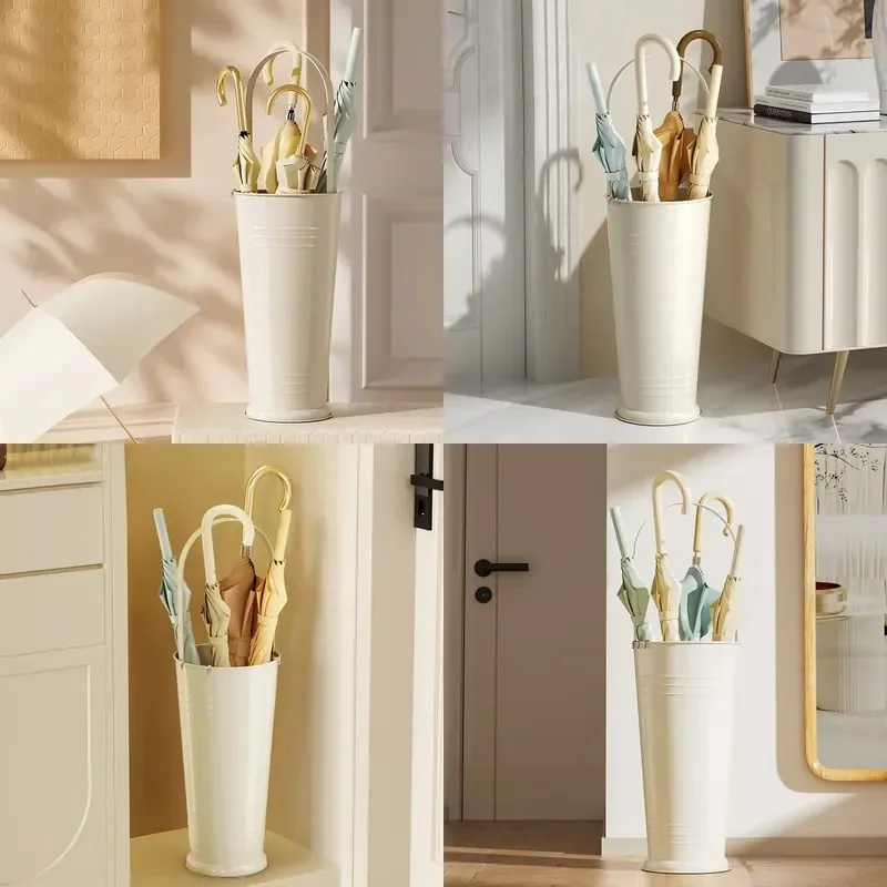 Modern Creamy White Metal Umbrella Holder with Drain Drying Function for Hotel and Home Use