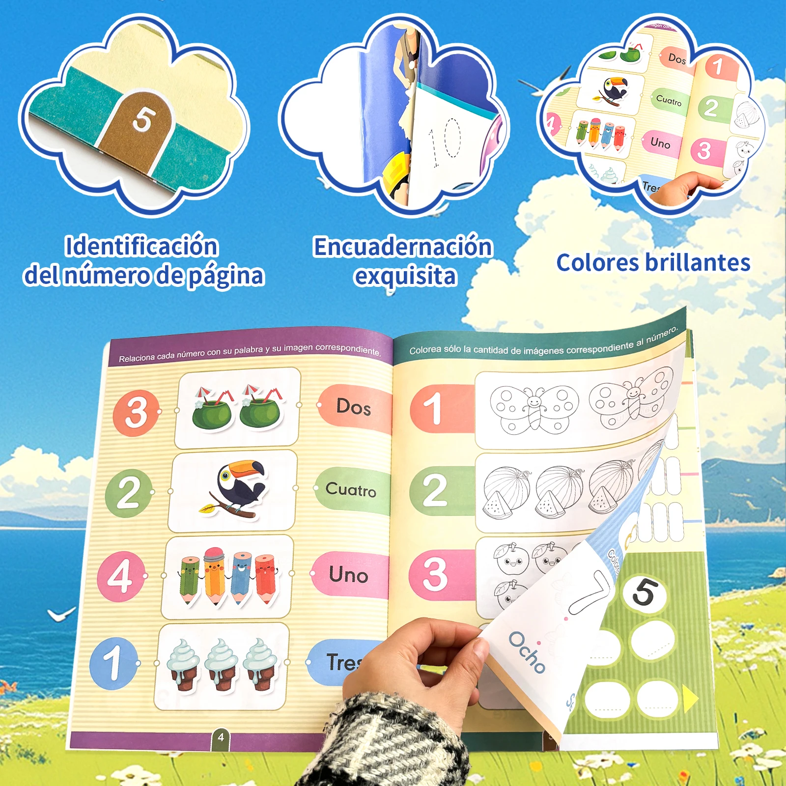 2 Pieces Spanish Children's Math Workbook & Coloring Book Ages 5-8 Art Drawing Supplies Number Learning Head Start