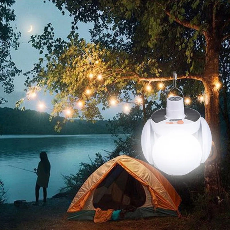 Hooks Portable LED Bulb Folding Solar Outdoor Light Waterproof Emergency Solar USB Charging Lamp Camping Hiking Garden Lighting