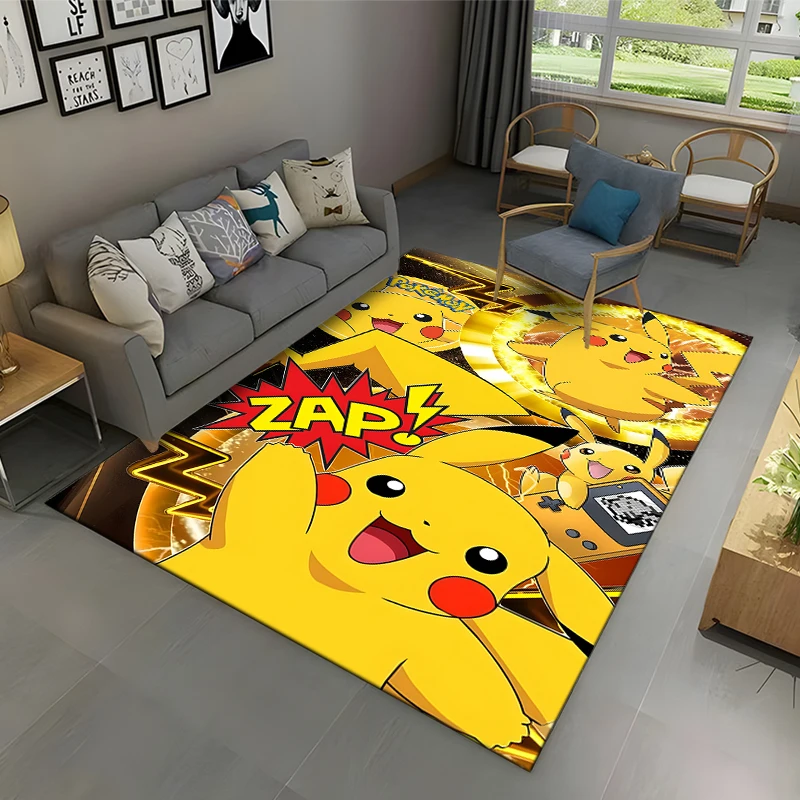 Pokemen Pikachu Area Rug,Carpet for Home Living Room Bedroom Sofa Doormat Kitchen Decor,Non-slip Floor Mat Anime Rug