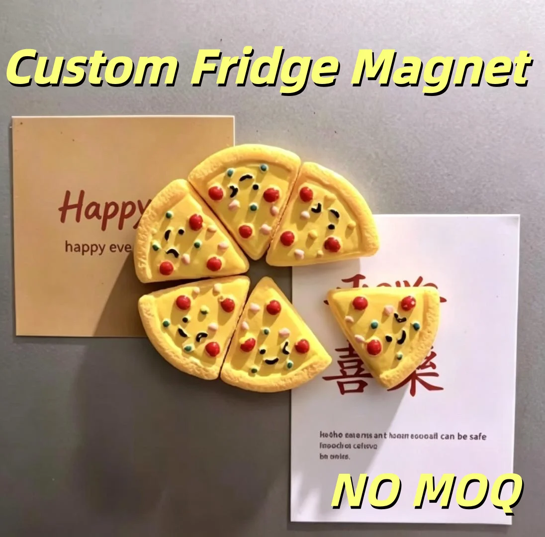 Custom Pizza Slice Fridge Magnet No MOQ Personalized 3D Resin Food Shape Refrigerator Magnets Home Decor Gift
