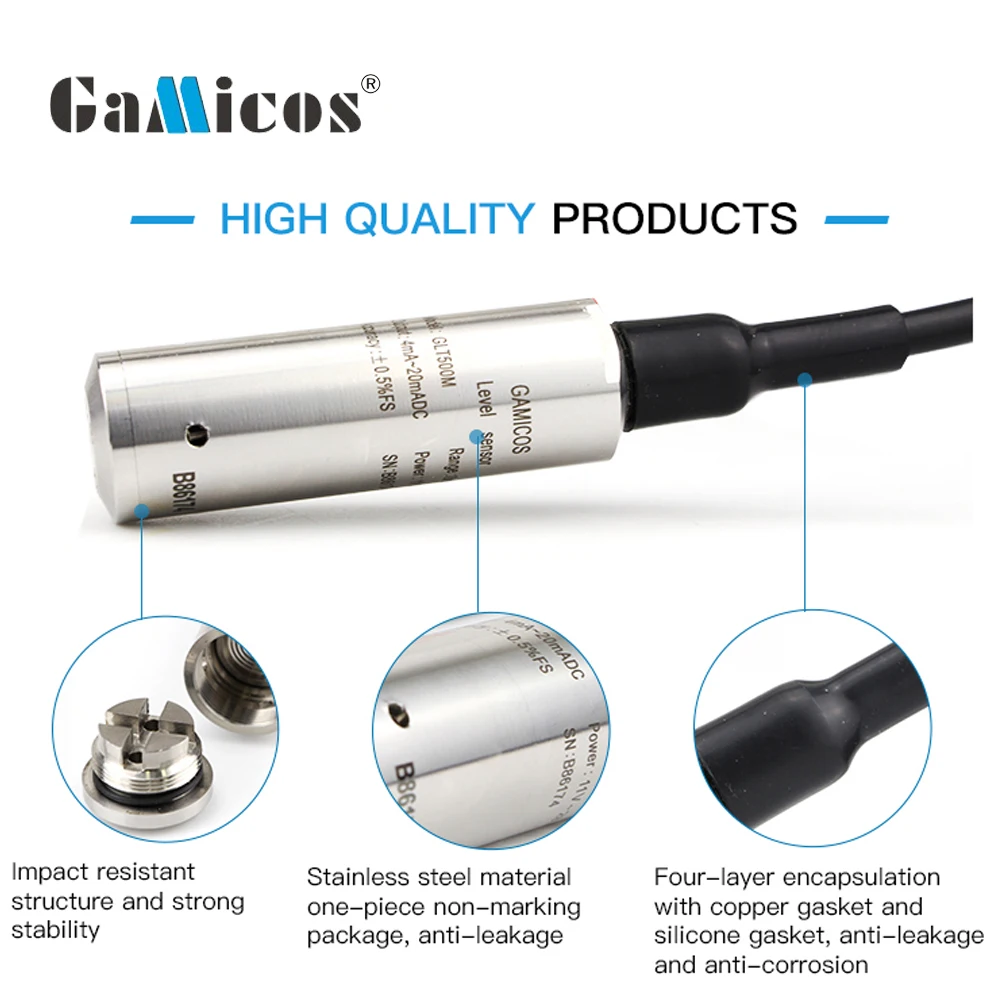 GLT500 Analog 3.3v 4-20mA Rs485 Hydrostatic Smart Submersible Stainless Steel 316 Water tank Level Sensor Probe