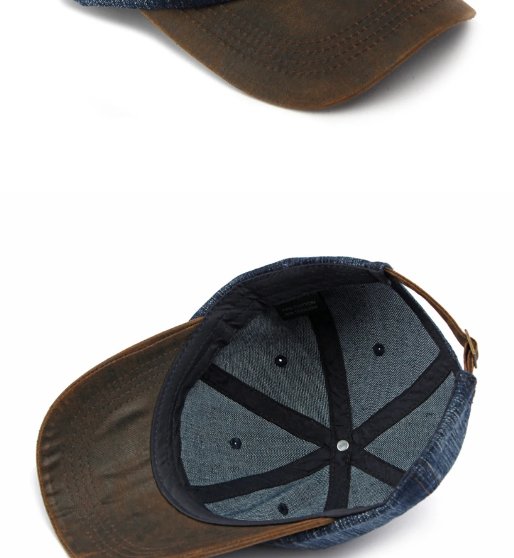 HT5132 Ganzjahres-Denim-Cap für Herren und Damen 2026 Neue Verstellbare Baseballkappe 100% Baumwolle 6 Paneele Snapback Cap Patchwork Hip-Hop-Kappe – Detail 13