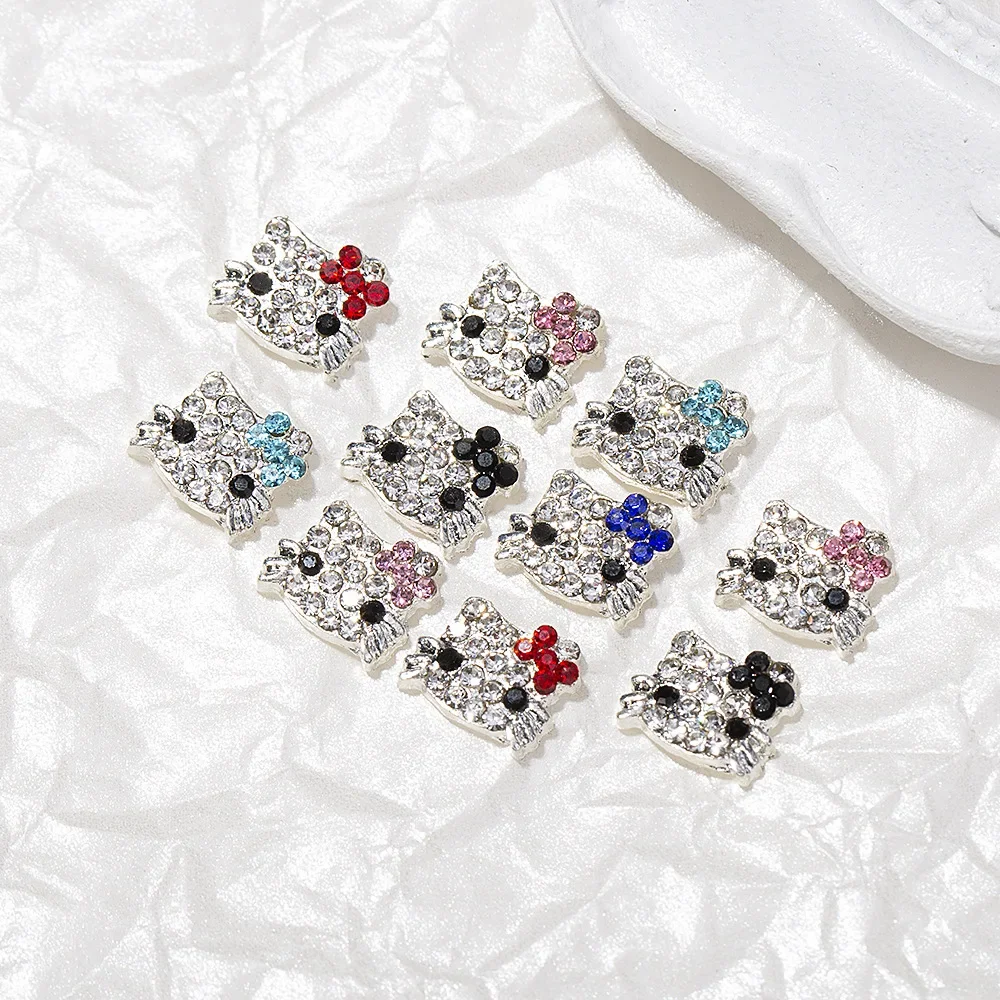 20Pcs Nail Accessories Japanese Cartoon Hello Kitty Alloy Full Diamond Cute Alloy Cat DIY Nail Diamond Cute Girl Holiday Gift