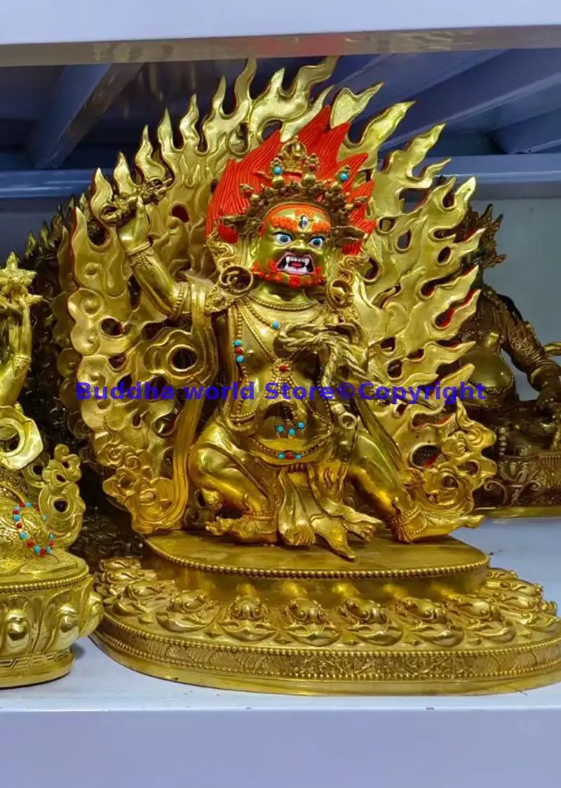 wholesale Buddhism Temple buddha statue 33cm Vajrapani Vajra Hand Bodhisattva family Exorcism bless Gold plating copper statue