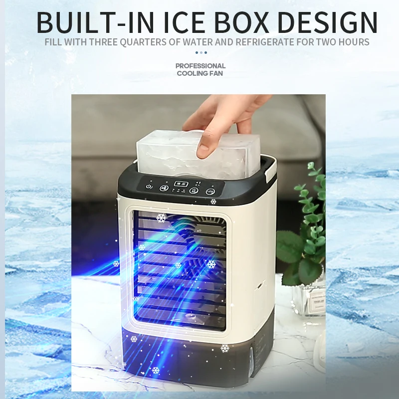 USB Portable Mini Air Conditioner Fan with 3 Speed Gears Home Desktop Cooling Fan LED Night Light Air Cooler for Room Office Cam
