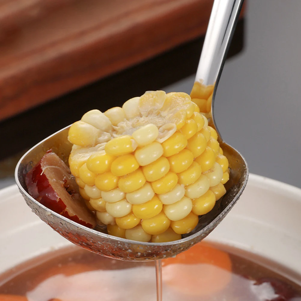 1pc Stainless Steel Ladle Square Soup Spoon Heavy Duty Strainer Non Slip Handle Kitchen Hot Pot Serving Tool Fat Skimmer