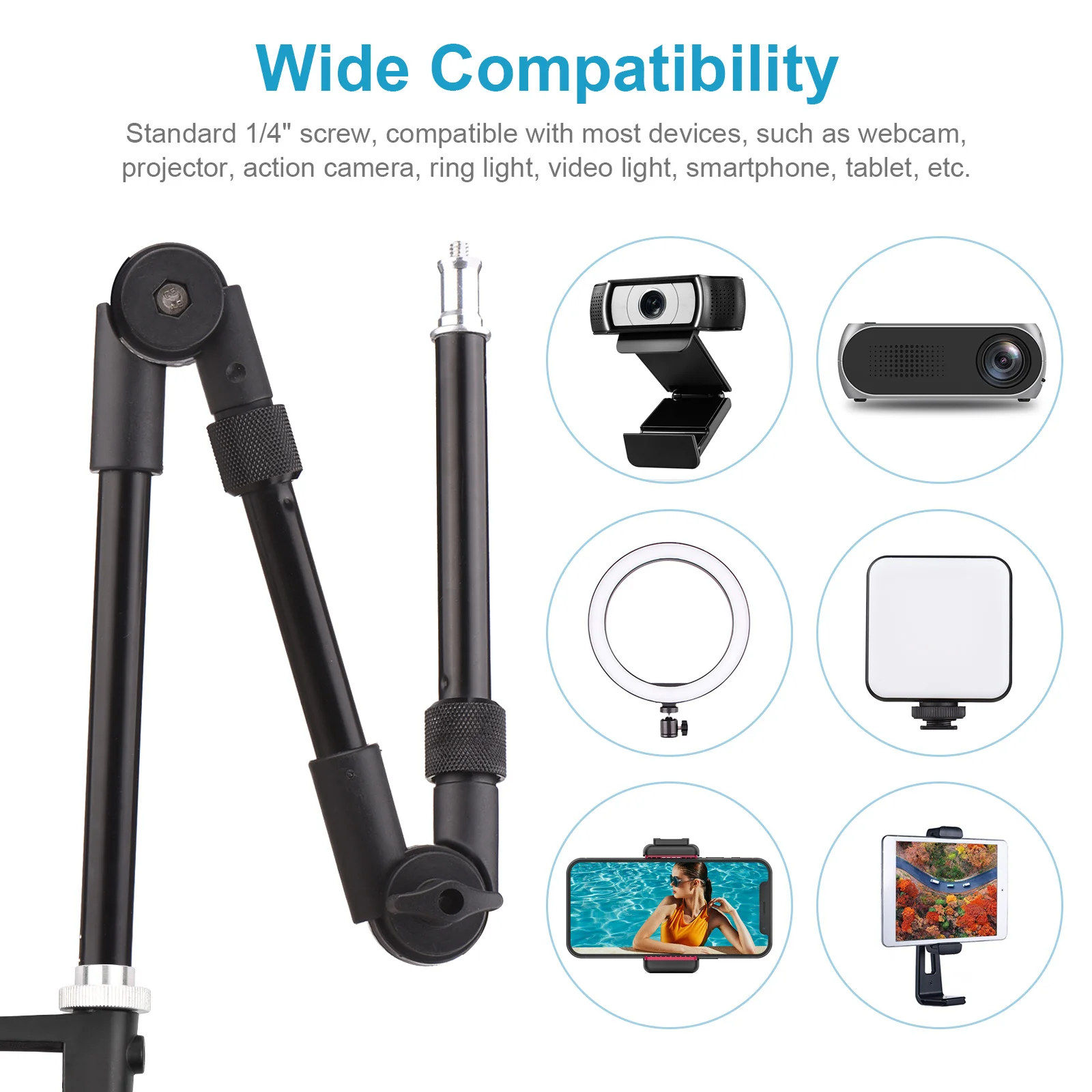 Andoer ST-01 Flexible Foldable Desk Mount Stand Metal Bracket with 1/4 Inch Screw Ballhead Adapter 3kg Load Capacity for Fill