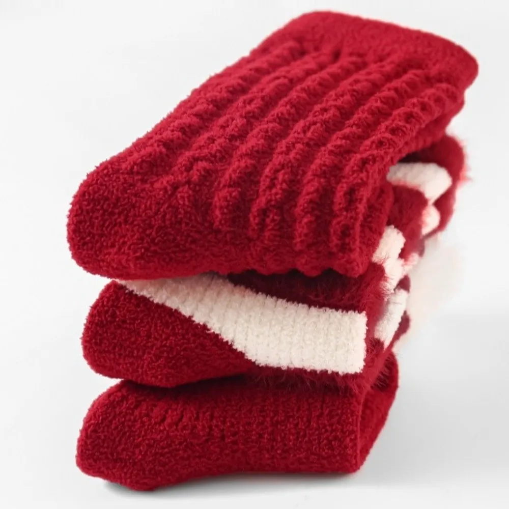Floor Sock Soft New Year Infant Socks Cotton Middle Tube Warm Red Socks Stripe Thickened Velvet Toddler Socks Celebration