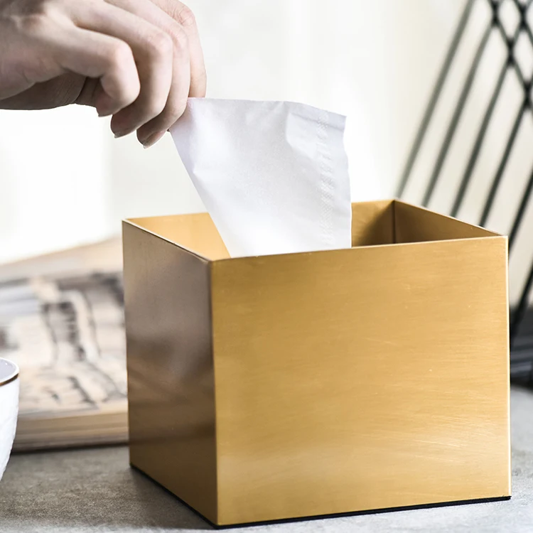 Caja de pañuelos de latón de mármol creativo nórdico, sala de estar, mesa de centro, caja de almacenamiento de toallas de papel de Hotel moderna, decoración del hogar, HD-0061