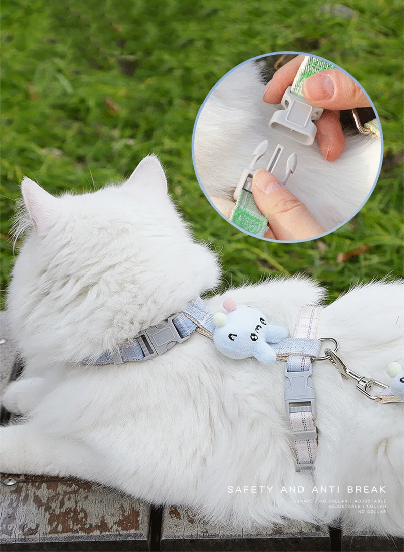 Cartoon Nylon Pet Dog Collar Accessories Anti Break Cat Small Puppy H-Shaped Harness Leash Set Travel Chihuahua Pet Accessories