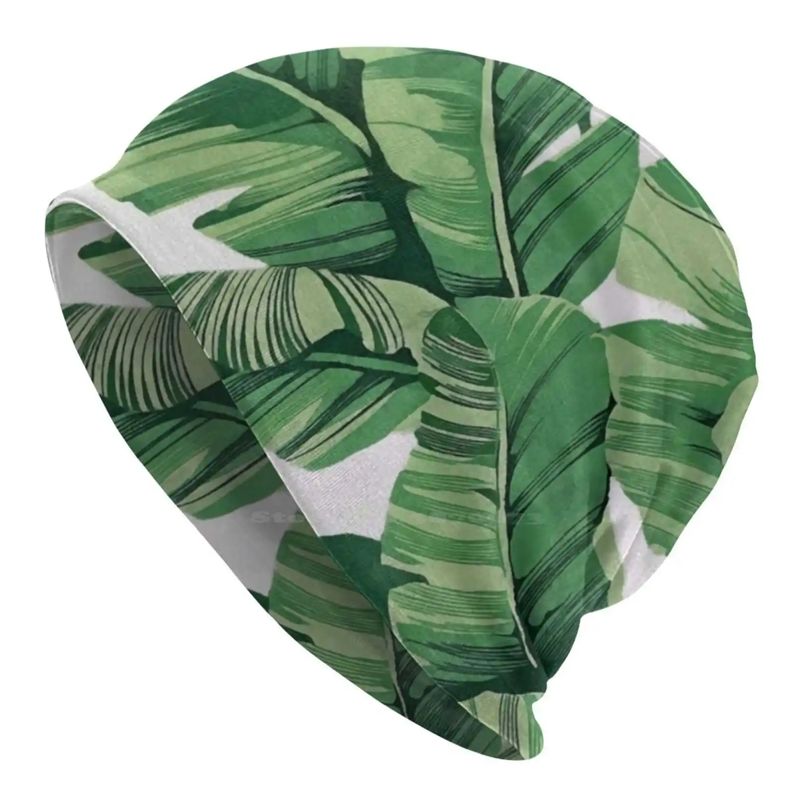 Tropical Banana Leaves Vi Knitted Hat Warm Beanie Outdoor Caps Rainforest Plant Pattern Nature Palm Summer Texture Watercolor