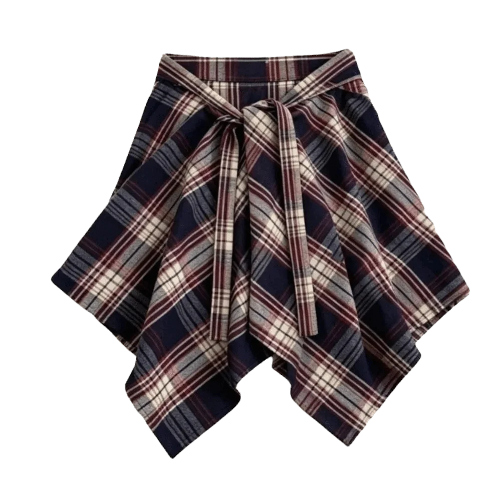 

Curtain Design Irregular Plaid Skirt Underskirt Vintage Grid Wrap Skirt Lace Up Hip-hop Waist Seal Skirt Street Snap