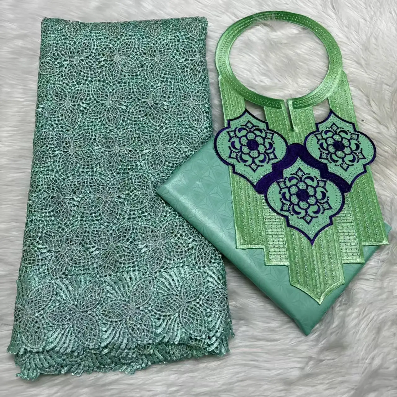 

High Quality Sky Blue 2.5+2.5 Yards Swiss Voile Embroidered Lace Fabric With African Bazin Riche Fabric For Women Sew M6-404-1