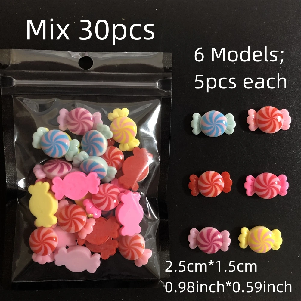 30Pcs Mixed Kawaii Cartoon Candy Bunny Skeleton Bear Flat Back Decoration Charm Parts  Junk Phone Case Ipadcase Diy Crafts