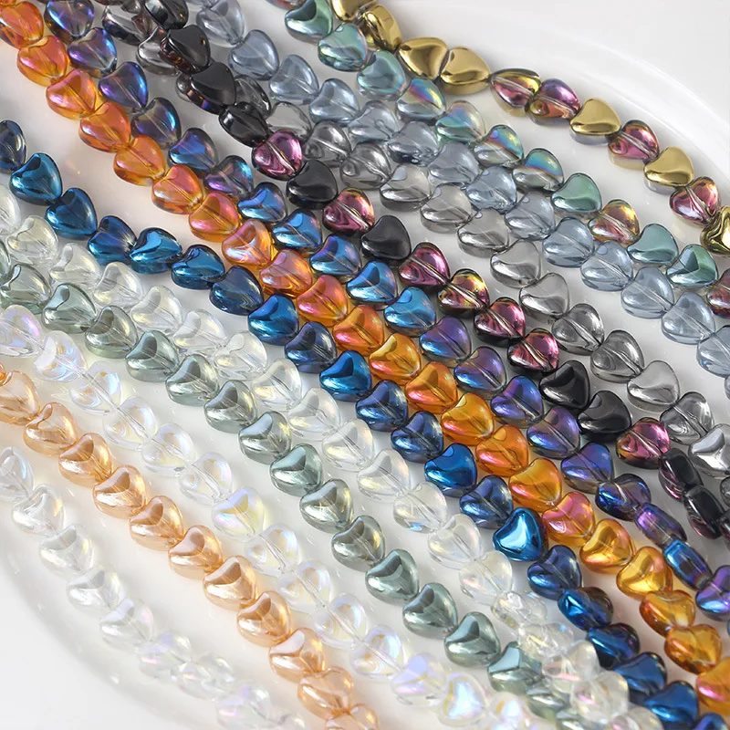 20pcs/lot 8mm Shiny Colorful Heart Crystal Glass Loose Spacer Beads for Needlework Jewelry Making DIY Handmade Crafts Findings