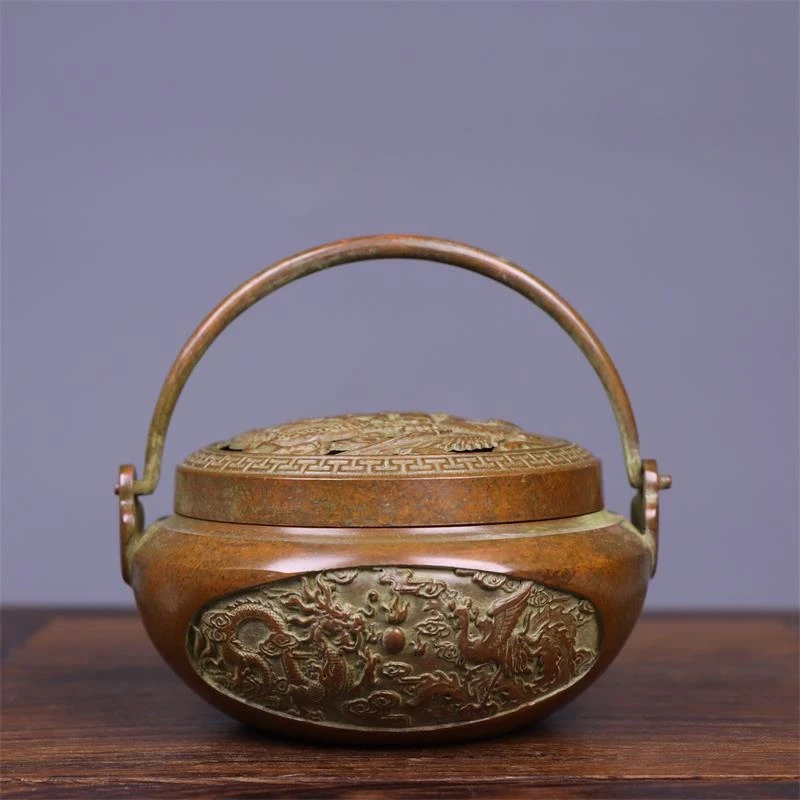 Pure copper household dragon and phoenix hand , Suzhou craftsmanship sandalwood incense burner, charcoal heating c