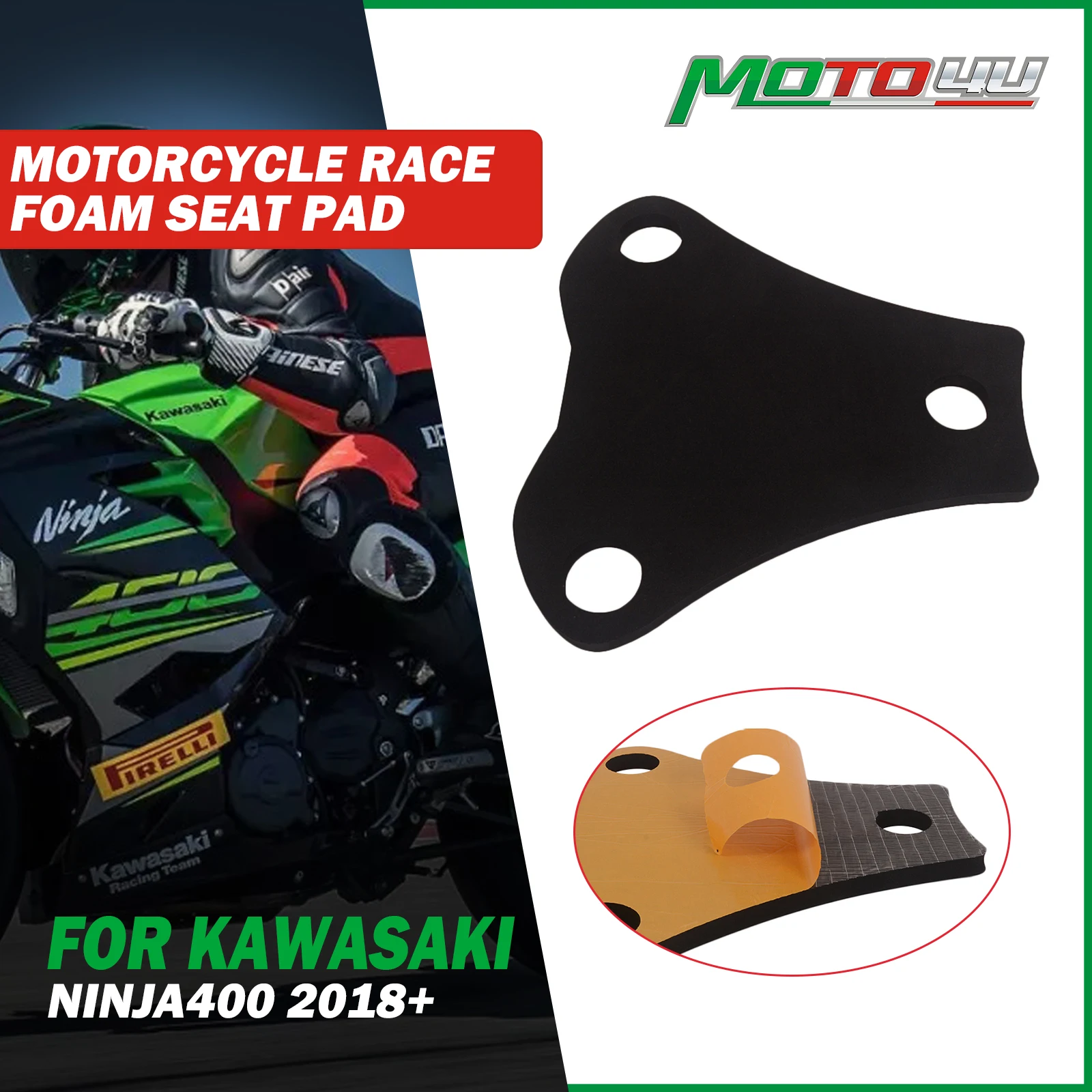 For KAWASAKI NINJA400 Ninja 400 2018 2019 2020 2021 2022 2023 Motorcycle Race Foam Seat Pad Black Universal Adhesive