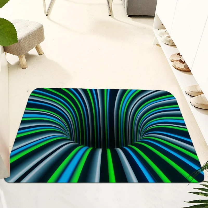 1Pc Striped Pattern Anti-slip Door Mat Modern Polyester Indoor Outdoor Rug For Home Decor 3D Vortex Illusion Carpet Floor Mats