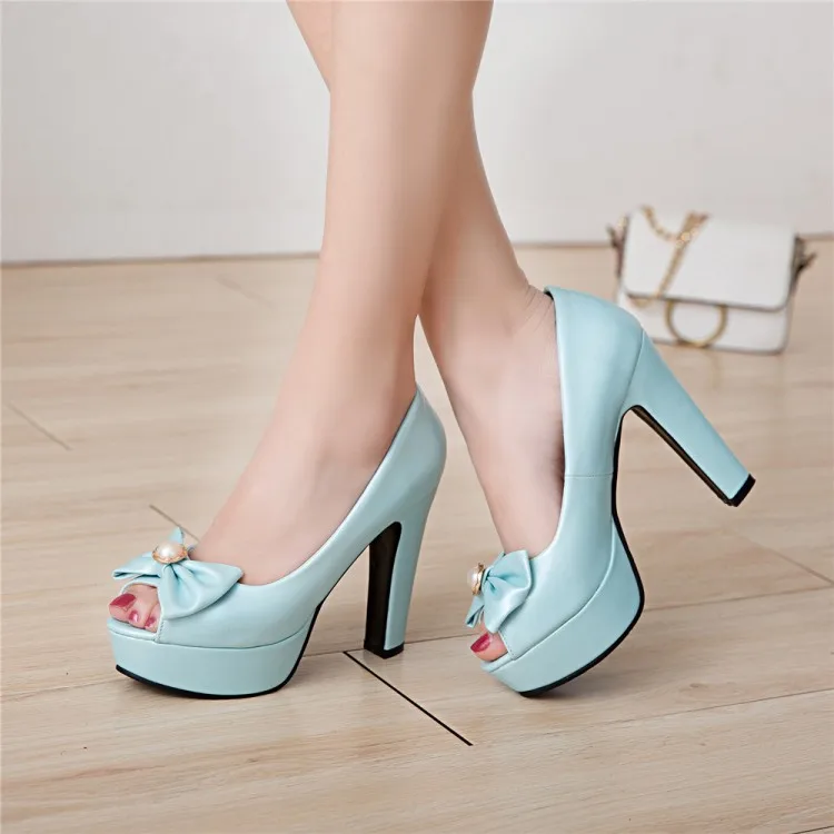 Oversize Large size Big size sandals for women and ladies Open Toe platform shoes Thick Heel Bowknot The Lolita style