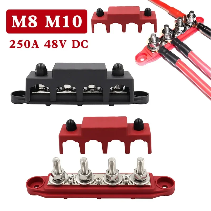 M8 M10 RV Yacht Bus 250A 48V High Current Terminal Studs 4-way Wiring Stud Type Bus Bar Marine Circuit Modification Accessories